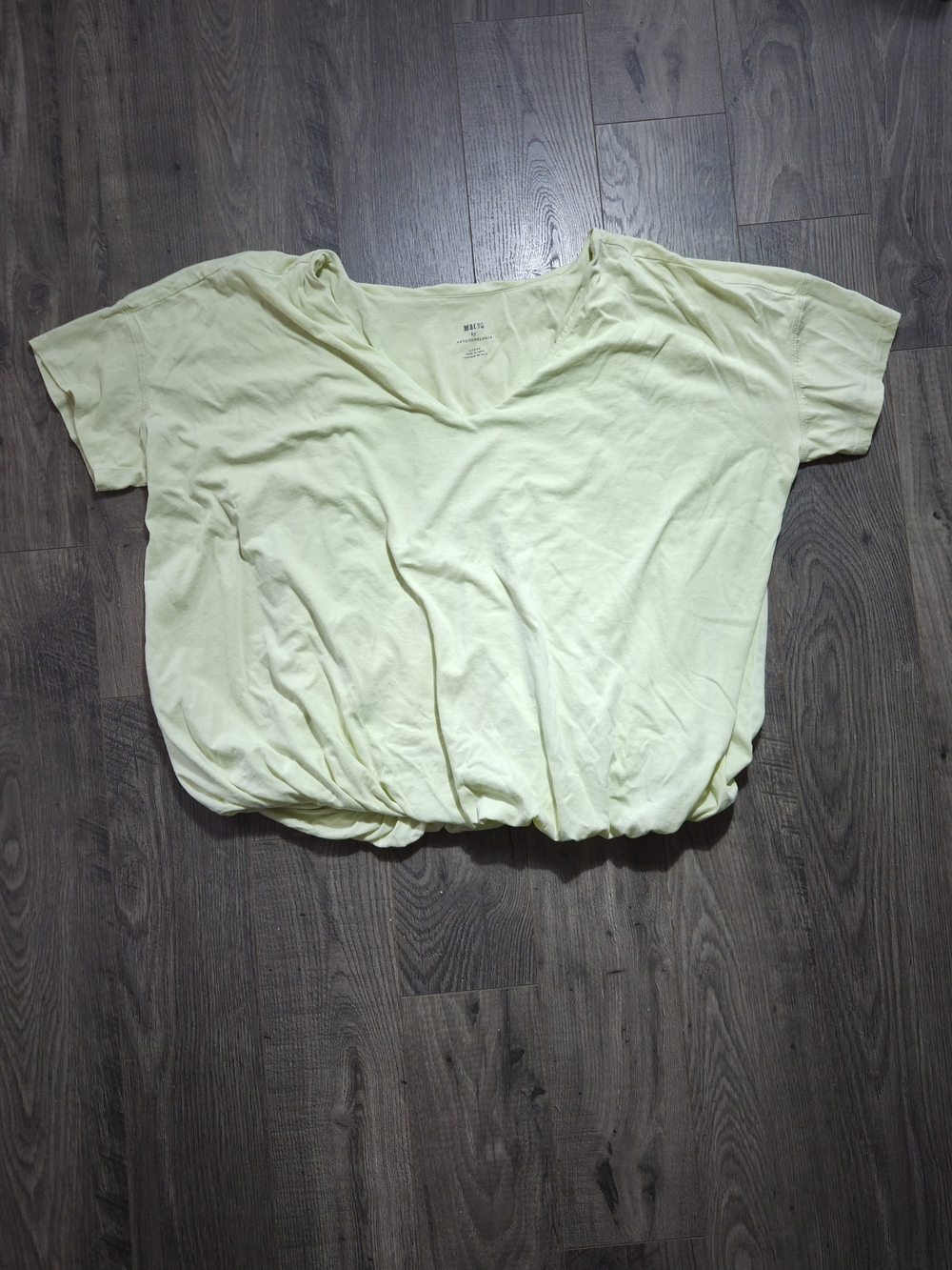 Anthropologie Light Yellow V-Neck Gathered-Hem Crop Top